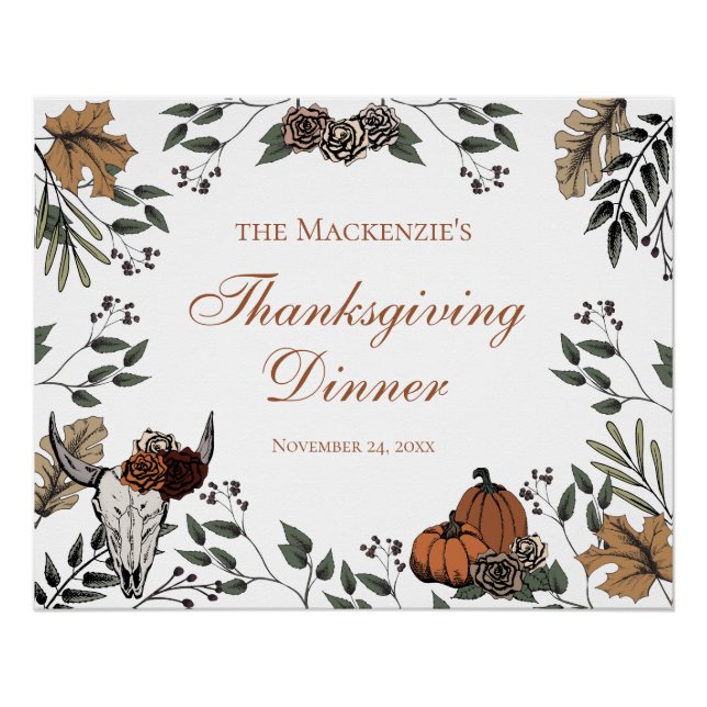 Country Thanksgiving Party Fall Harvest Bull Skull Poster (Front)
