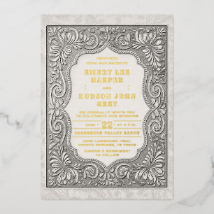 Country Tooled Leather Western Rugged Gold Wedding
