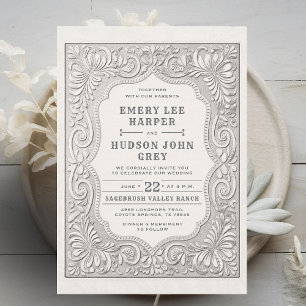 Country Tooled Leather Western Rustic Barn Wedding Invitation