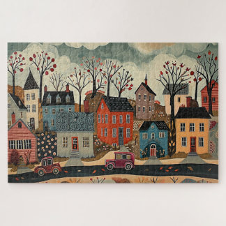 Country Town in Autumn - Watercolor Jigsaw Puzzle