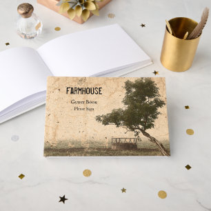 Country Tree Rustic Vintage Antique Beige Farm Guest Book