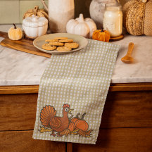 Country Turkey and Pumpkins on Check Background