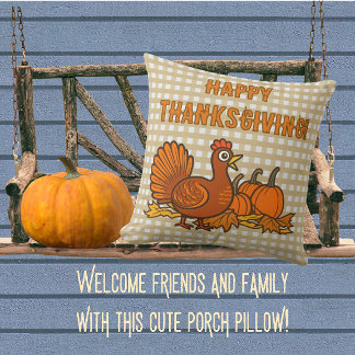 Country Turkey Pumpkins Happy Thanksgiving! Cushion