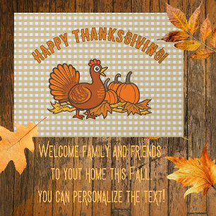 Country Turkey Pumpkins Happy Thanksgiving! Doormat