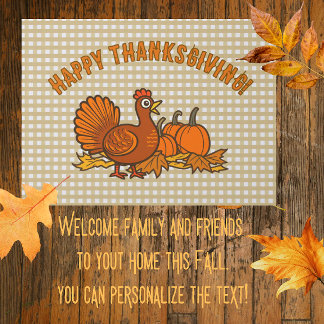 Country Turkey Pumpkins Happy Thanksgiving! Doormat