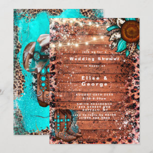 Country Turquoise Boots Wedding Shower Invitations