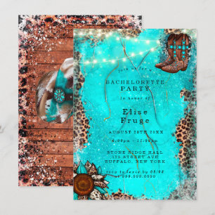 Country Turquoise Cowboy Boots Bachelorette Party Invitation