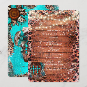 Country Turquoise Cowboy Boots Bridal Shower Invitation