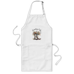 Country Vibes Western Boots and Flowers Watercolor Long Apron