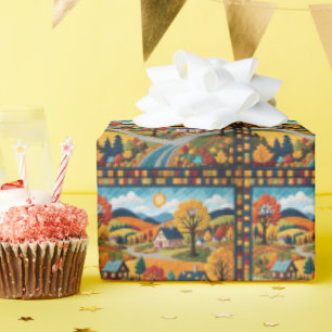 Country Village Quilt Design Wrapping Paper