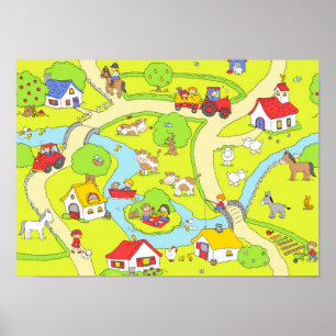 Country village scene poster