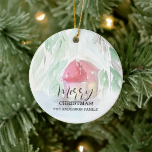 Country Village White Christmas Ceramic Ornament