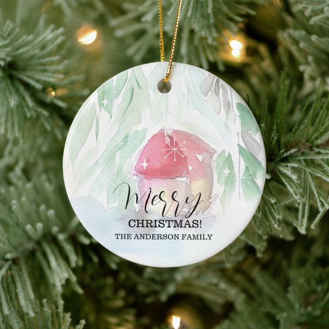 Country Village White Christmas Ceramic Ornament (Tree)