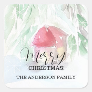 Country Village White Christmas Square Sticker