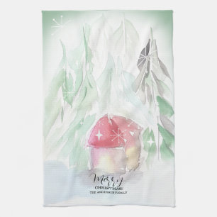 Country Village White Christmas Tea Towel