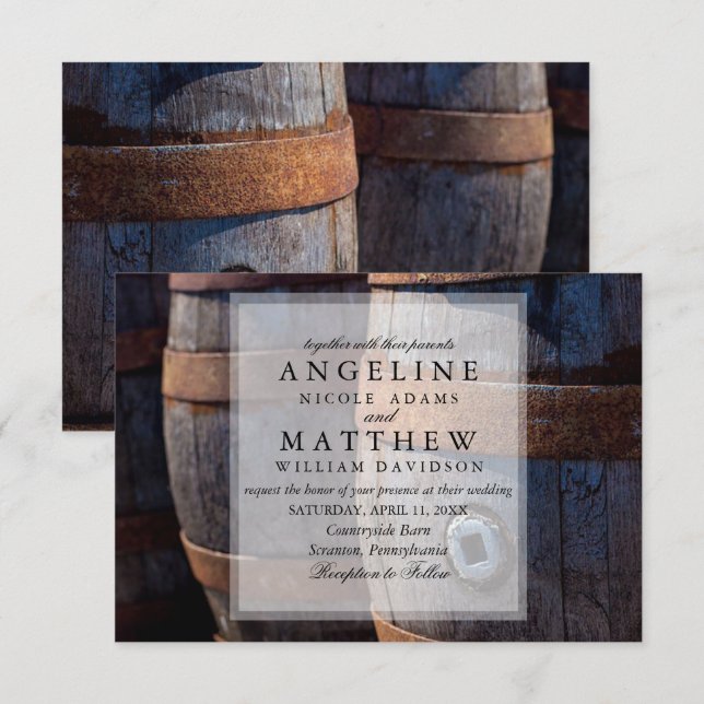 Country Vineyard & Rustic Wine Barrel Wedding Invitation (Front/Back)