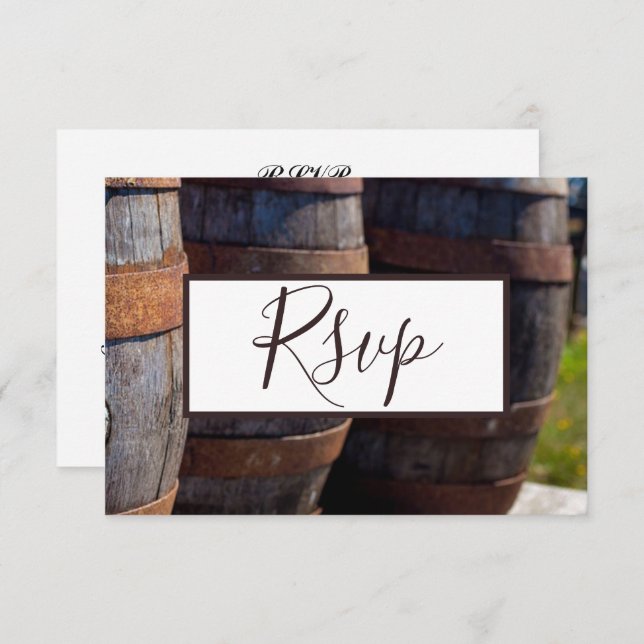 Country Vineyard & Rustic Wine Barrel Wedding RSVP Invitation (Front/Back)