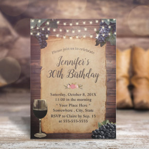 Country Vineyard String Lights Wine Birthday Party Invitation