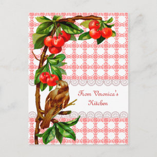 Country Vintage Bird and Cherries Recipe Card