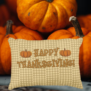 Country Vintage Brown Cream Thanksgiving Pumpkin Decorative Cushion