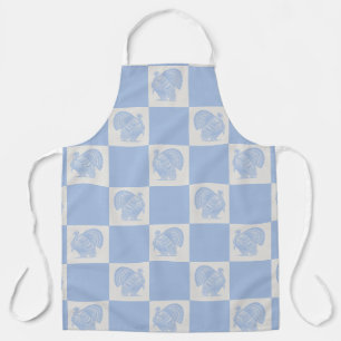 Country Vintage Distressed Blue Ivory Turkey  Apron