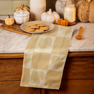 Country Vintage Distressed Gold White Turkeys Tea Towel