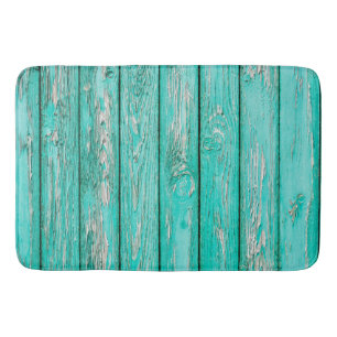 Country Vintage Distressed Old Blue Green Wood Bath Mat
