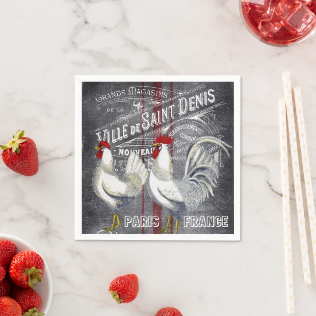 Country Vintage Paris roosters party napkins (Insitu)