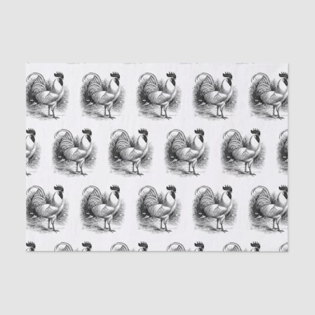 Country vintage tiled rooster party tissue paper (Front)