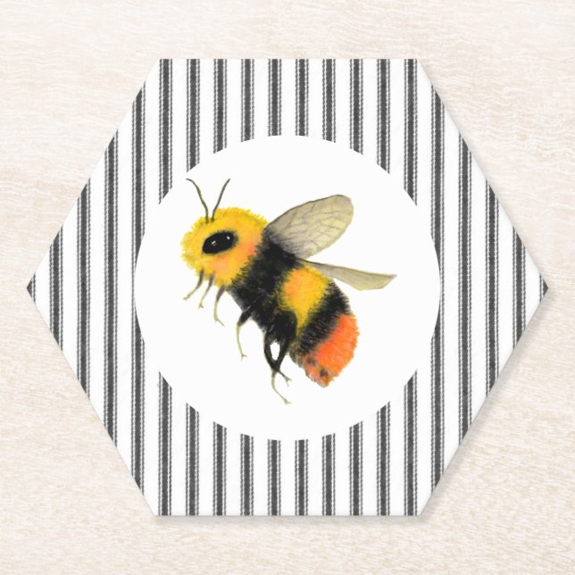 Country Watercolor Bee  Paper Coaster (Front)