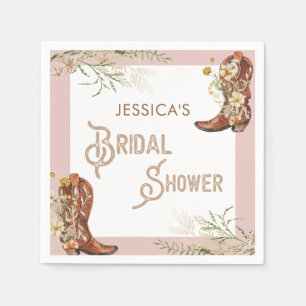 Country Watercolor Floral Boots Bridal Shower Napkin