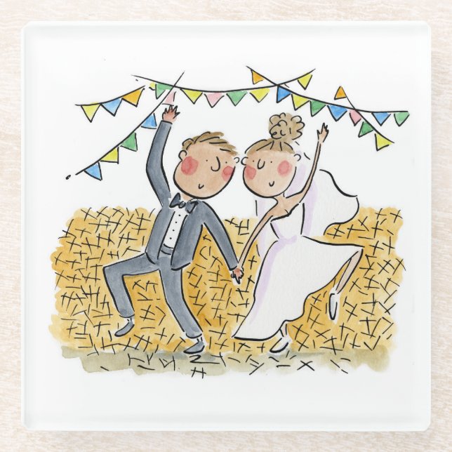 Country Wedding Glass Coaster (Front)