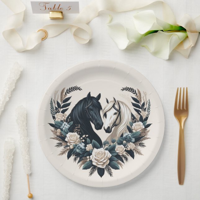 Country Wedding-Horses in Love  Paper Plate (Wedding)