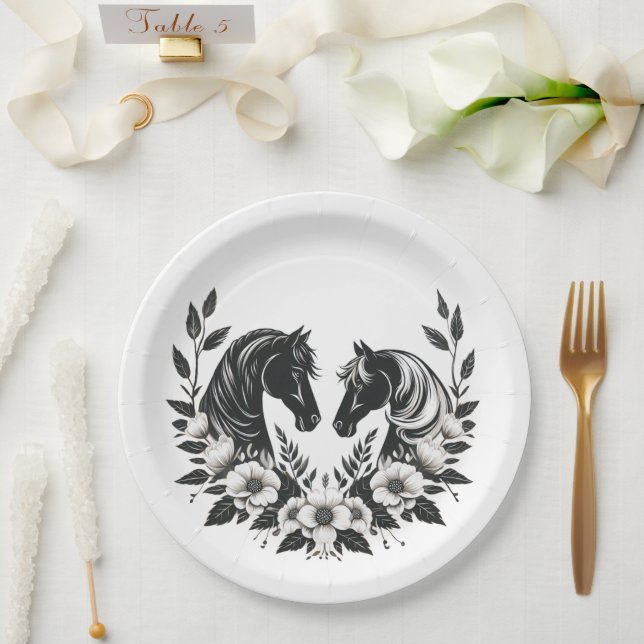 Country Wedding-Horses with Flowers Paper Plate (Wedding)