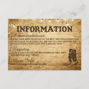 Country Wedding Information card for Rustic Weddin
