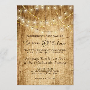 Country wedding invitation with string lights