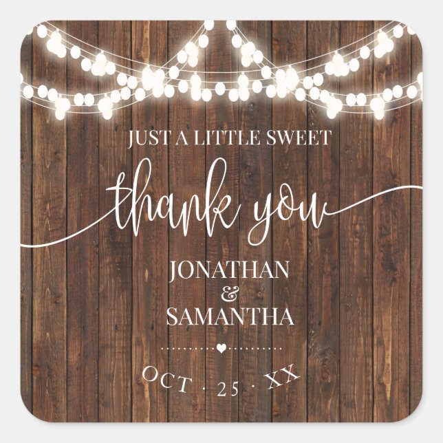 Country Wedding Rustic Bridal Shower Thank You Square Sticker (Front)