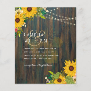 Country Wedding Rustic Wood Sunflowers Lights Inv Flyer