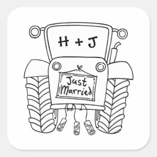 Country Wedding Tractor Sticker Label