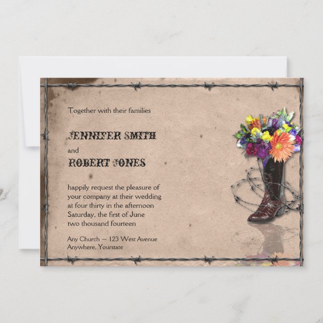 Country Western Barbed Wire Wedding Invitation (Front)