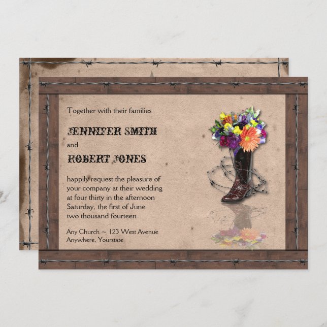 Country Western Barbed Wire Wedding Invitation v2 (Front/Back)