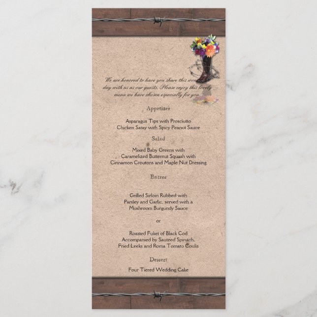 Country Western Barbed Wire Wedding Menu (Front)