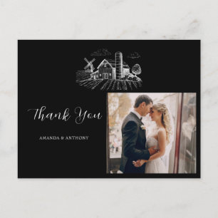 Country Western Barn Wedding Thank You Postcard
