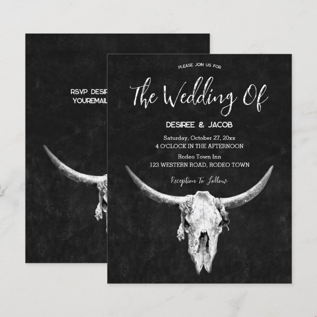 Country Western Black And White Bull Skull Budget (Front/Back)