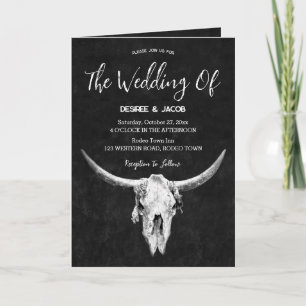 Country Western Black And White Bull Skull Invitation