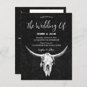 Country Western Black And White Bull Skull Invitation Postcard