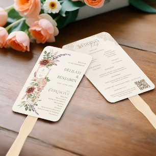 Country Western Boho Floral Wedding Day Program Hand Fan
