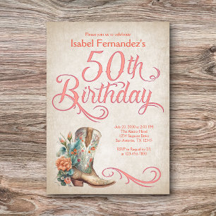 Country Western Boots 50th Birthday Invitation