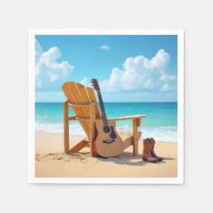 Country Western Boots At the Seashore With Guitar Napkin