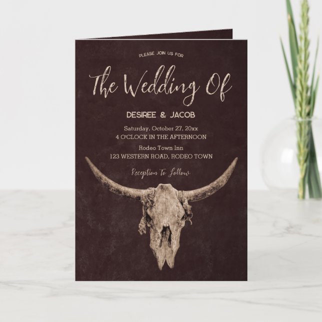 Country Western Brown Rustic Bull Skull Invitation (Front)